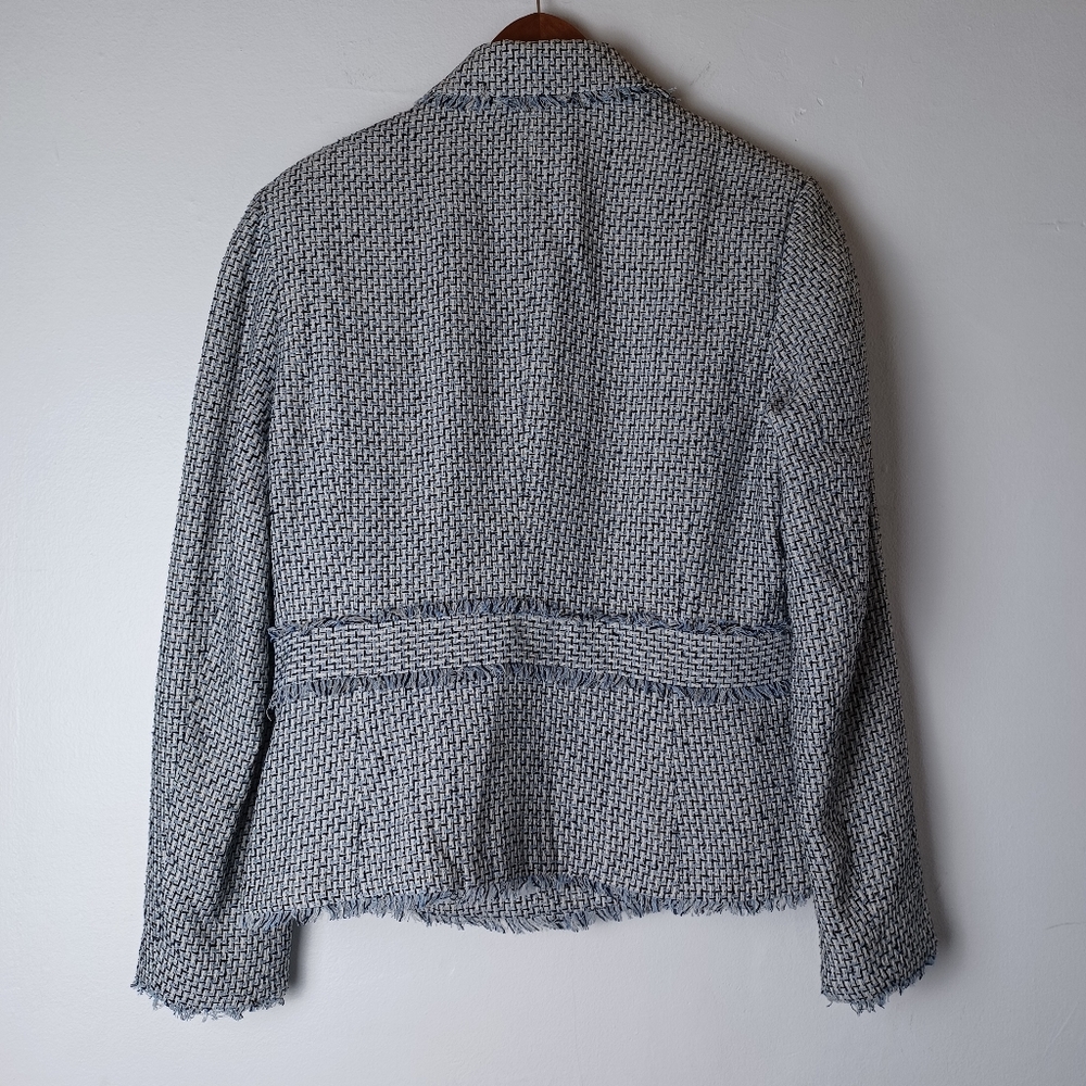 Worthington Blue and White Tweed Frayed Long Sleeve Blazer Women's Size S (6-8) - Picture 6 of 10